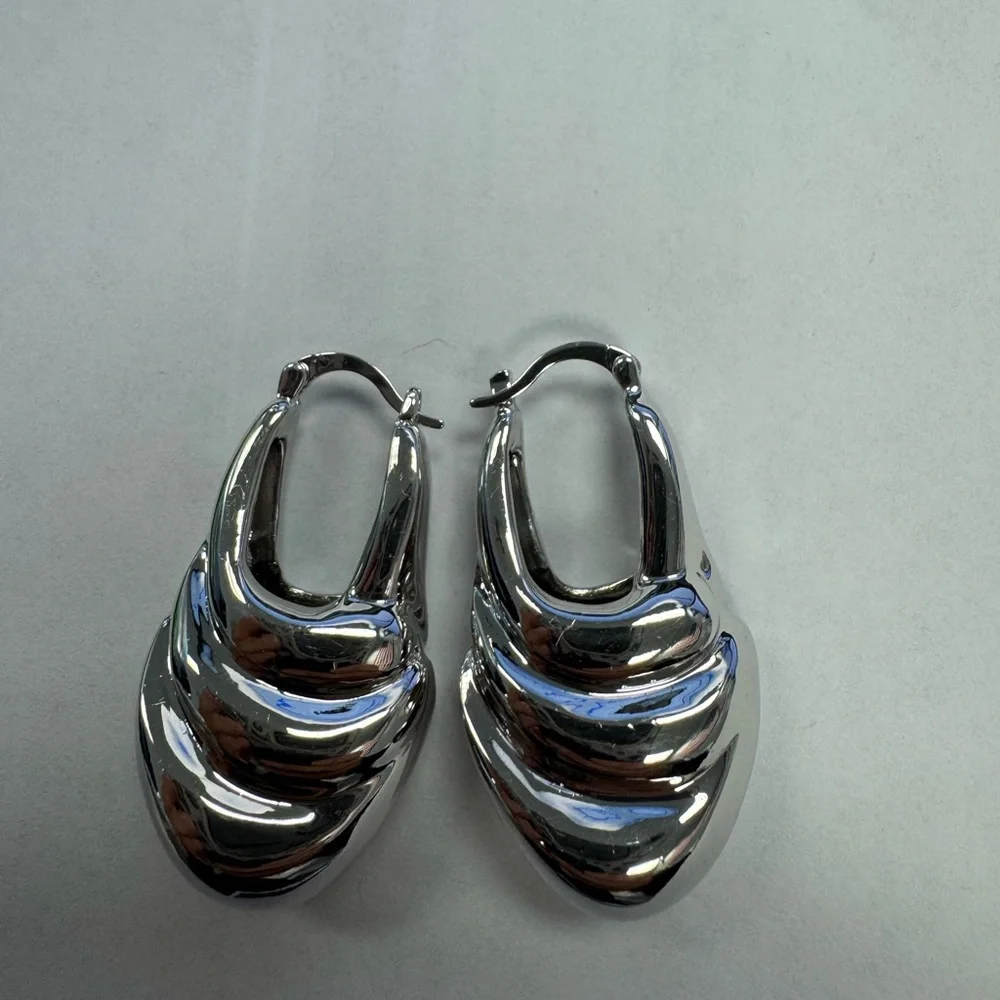 Elegant Silver Hoop Earrings - Picture 2 of 2